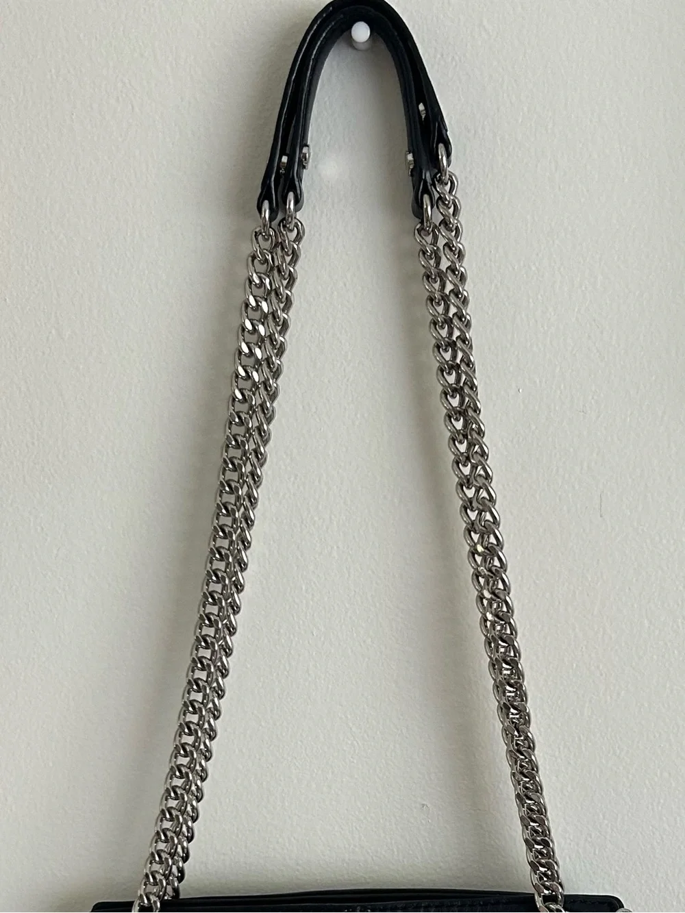 Michael Kors Black Leather Chain Shoulder Bag Silver Hardware